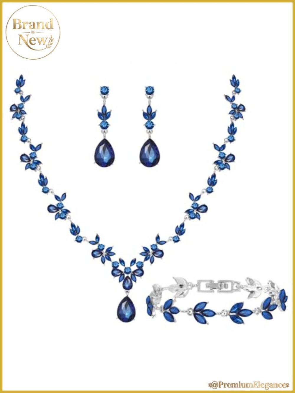 Silver Plated Crystal Jewelry Set - Necklace Earrings Bracelet - Bridal Wedding
